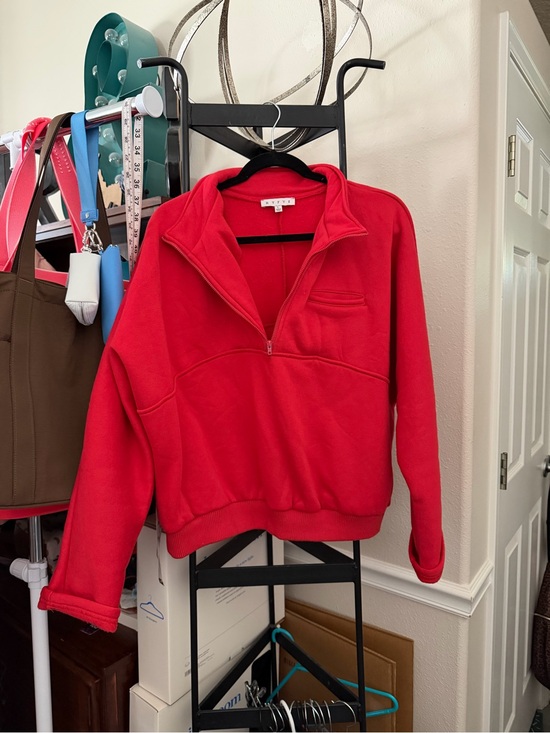 HYFVE Tops - Red Half-Zip Pullover Sweatshirt - Women